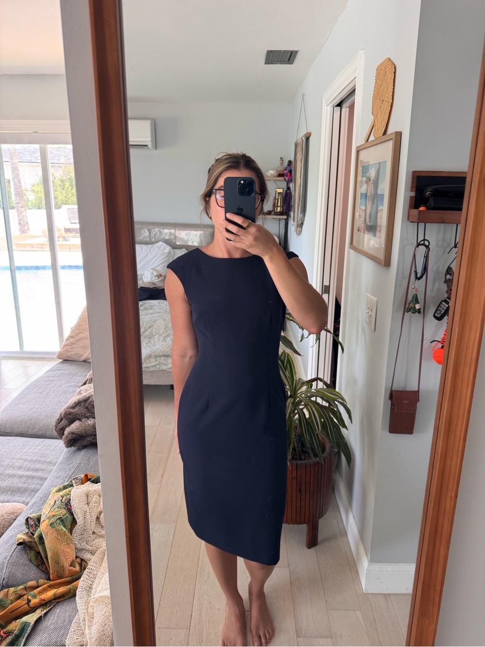 ANTONIO MELANI Navy Cap-Sleeve Sheath Dress
